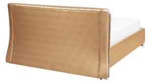 Podwójna rama łóżka skóra złota zakrzywiony zagłówek 140 x 200 cm z LED Paris Beliani