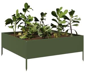 Podwyższona donica, oliwkowa, 100x100x41 cm, stal