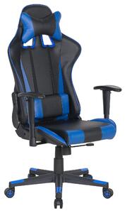 Regulowany fotel gamingowy czarno-niebieski ekoskóra obrotowy poduszki Gamer Beliani