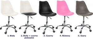 Białe krzesło na kółkach z czarną poduszką - Fosi 3X
