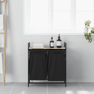 Kosz na pranie 2 przegrody z półką, dąb sonoma