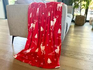 Czerwony świąteczny koc z mikropluszu BOŻE NARODZENIE Rozmiar: 160 x 200 cm