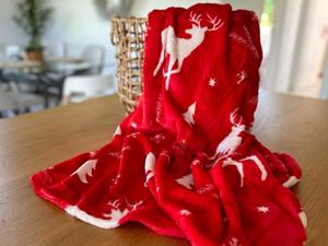 Czerwony świąteczny koc z mikropluszu BOŻE NARODZENIE Rozmiar: 160 x 200 cm