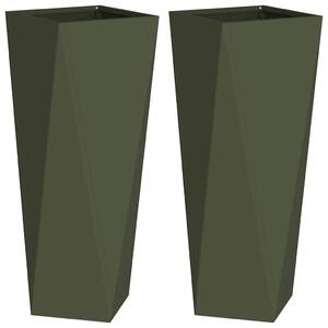 Donica 2 pcs Zielony oliwkowy 30 x 30 x 75 cm Stal