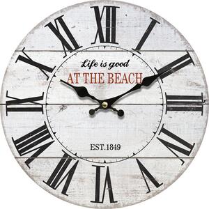 Drewniany zegar ścienny At the beach, śr. 34 cm