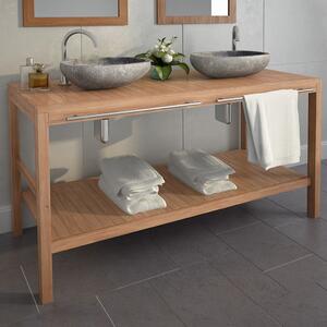 Szafka łazienkowa pod 2 umywalki, drewno tekowe, 132x45x75 cm