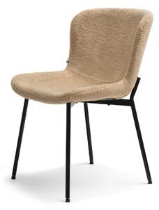 Modne krzesło do jadalni kirk z tkaniny boucle beż na czarnych nogach z metalu