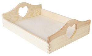 Drewniana Taca z Uchwytami w Serca | CREATIVE DECO | 35x25x10,5cm | Naturalny