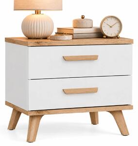 Biała szafka nocna z 2 szufladami w stylu scandi biały + dąb artisan E2-Z83