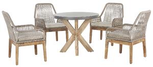 Zestaw ogrodowy 4-os szary beton baza drewno akacjowe okrągły stół 4 beżowe krzesła Oliba Beliani