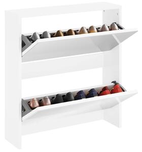 Szafka na buty z 2 półkami i lustrem, biała, 63x17x67 cm