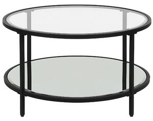 Nowoczesny okrągły stolik kawowy szkło hartowane ø 70 cm z półką czarny Birney Beliani