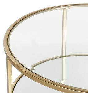 Nowoczesny okrągły stolik kawowy szkło hartowane ø 70 cm z półką złoty Birney Beliani