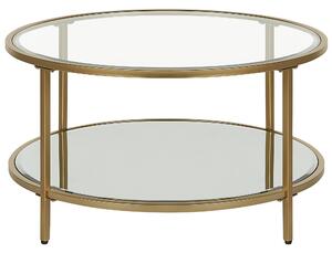 Nowoczesny okrągły stolik kawowy szkło hartowane ø 70 cm z półką złoty Birney Beliani