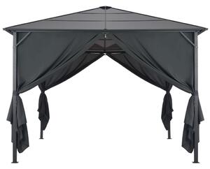Altana ogrodowa z zasłonami, aluminiowa, 3 x 3 m, czarna