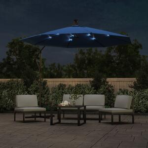 Parasol wiszący z LED i stalowym słupkiem, 300 cm, niebieski