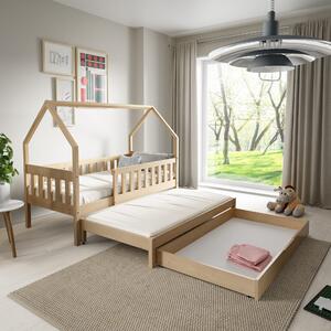Łóżko dziecięce BAMBINA 80x160 cm Podwójne łóżko w kształcie domku Naturalne Drewno Sosna