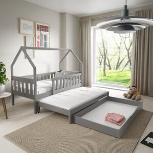 Łóżko dziecięce BAMBINA 80x160 cm Podwójne łóżko w kształcie domku Naturalne Drewno Szare