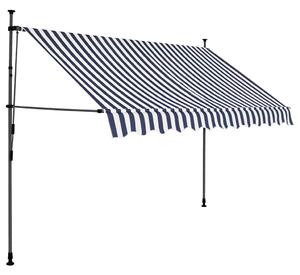 Ręcznie zwijana markiza z LED, 250 cm, niebiesko-biała