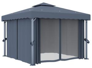 Altana ogrodowa z zasłonami, 3 x 3 m, antracytowa, aluminium
