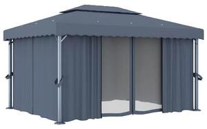 Altana ogrodowa z zasłonami, 4 x 3 m, antracytowa, aluminium
