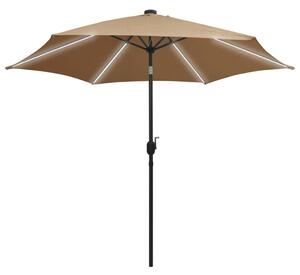 Parasol ogrodowy z LED i aluminiowym słupkiem, 300 cm, taupe
