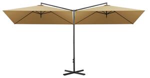 Podwójny parasol ogrodowy, stalowy słupek, taupe, 600x300 cm