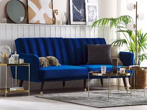 Sofa rozkładana niebieska welurowa funkcja spania drewniane nogi Vimmerby Beliani