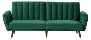 Sofa rozkładana zielona welurowa funkcja spania drewniane nogi Vimmerby Beliani