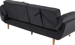 Sofa 3-osobowa rozkładana welurowa czarna podzielone oparcie drewniane nóżki Asby Beliani