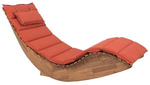 Leżak ogrodowy drewniany z akacji z czerwoną poduszką ciemne drewno Brescia Beliani