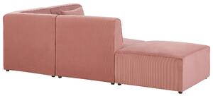 Narożnik modułowy 3-osobowy lewostronny sofa z otomaną sztruksowa różowa Lemvig Beliani