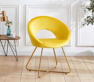 Krzesło MAGNOLIA żółte nogi złote tapicerowany welur