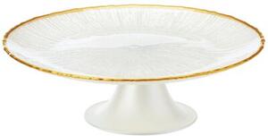 Patera na tort na nóżce szklana biała złota 21 cm