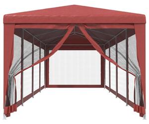 Namiot imprezowy z 10 ścianami z siatki, czerwony, 3x12 m, HDPE
