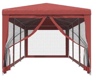 Namiot imprezowy z 8 ścianami z siatki, czerwony, 3x9 m, HDPE