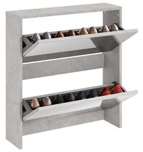 Szafka na buty, lustro i 2 szuflady, szary beton, 63x17x67 cm