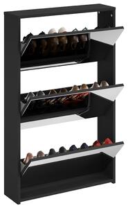 Szafka na buty z lustrem 3-warstwowa, czarna, 63x17x102,5 cm