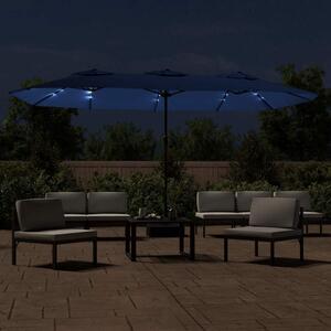 Podwójny parasol ogrodowy z LED, niebieski, 449x265 cm