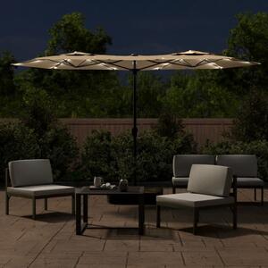 Podwójny parasol ogrodowy z LED, taupe, 316x145 cm