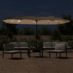 Podwójny parasol ogrodowy z LED, kolor taupe, 449x265 cm