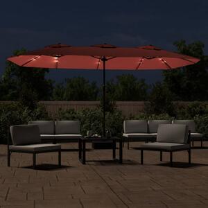 Podwójny parasol ogrodowy z LED, terakotowy, 449x265 cm