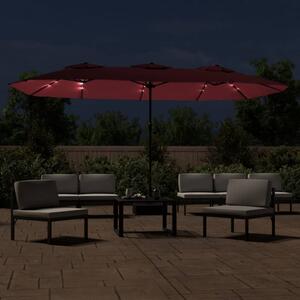 Podwójny parasol ogrodowy z LED, bordowy, 449x265 cm
