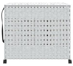 Kosz na pranie z kółkami, biały, 66x35x60 cm, rattan