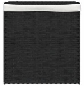 Kosz na pranie z 2 komorami, czarny, 53x35x57 cm, polirattan