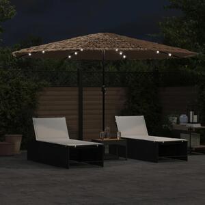 Parasol ogrodowy z LED, stalowy słupek, brązowy, 388x388x248 cm