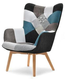Fotel nuria patchwork-4 tkanina, podstawa buk