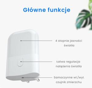 Lampka nocna do gniazdka z czujnikiem zmierzchu do sypialni biała prostokątna regulacja jasności ciepła barwa LED 0.5W KAMA Eko-Light