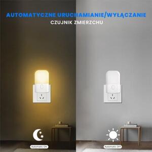Lampka nocna do gniazdka z czujnikiem zmierzchu do sypialni biała prostokątna regulacja jasności ciepła barwa LED 0.5W KAMA Eko-Light