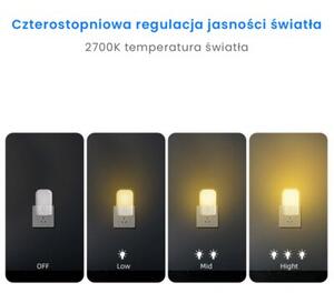 Lampka nocna do gniazdka z czujnikiem zmierzchu do sypialni biała prostokątna regulacja jasności ciepła barwa LED 0.5W KAMA Eko-Light
